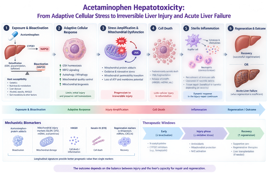 Acetaminophen Hepatotoxicity: From Adaptive Cellular Stress to Irreversible Liver Injury and Acute Liver Failure 